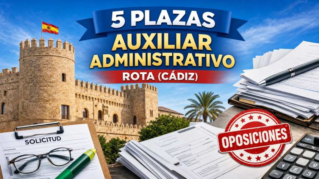5 plazas auxiliar administrativo Rota Cádiz convocatoria Ayuntamiento oposiciones auxiliar administrativo