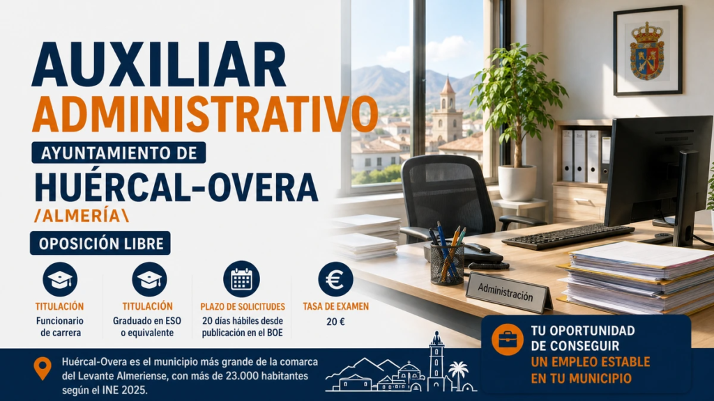 auxiliar administrativo huercal overa 8 plazas oposicion
