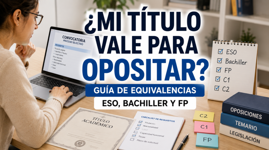 Opositora revisando si su título de ESO, Bachiller o FP vale para presentarse a oposiciones en España